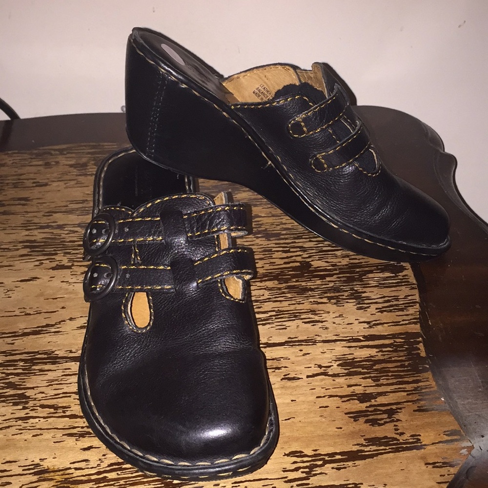 Born 2-buckle Mules/Slides/Clogs Black Leather 9M